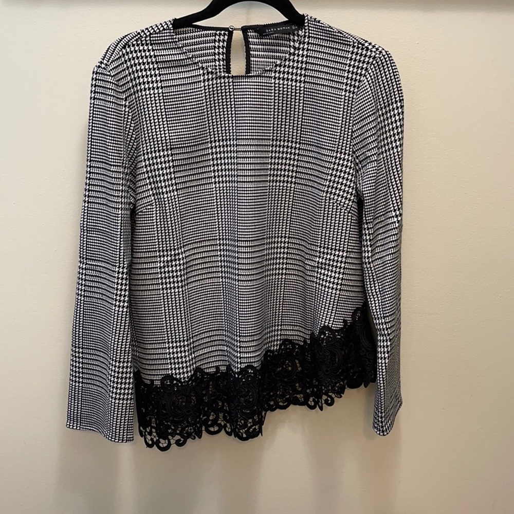 Zara black and white top with crochet detail